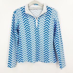 J. McLaughlin Catalina Cloth  Geometric Print 1/4 Zip Pullover Blue & Wh…